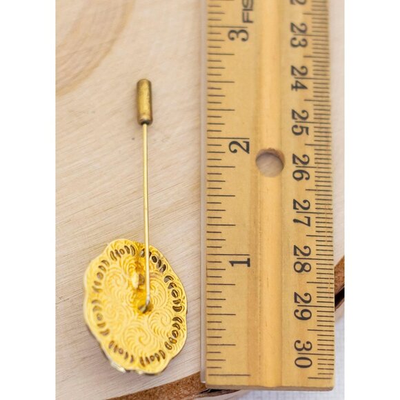 Vintage Gold Tone Oval White Floral Stick Pin - B13 - Picture 3 of 3